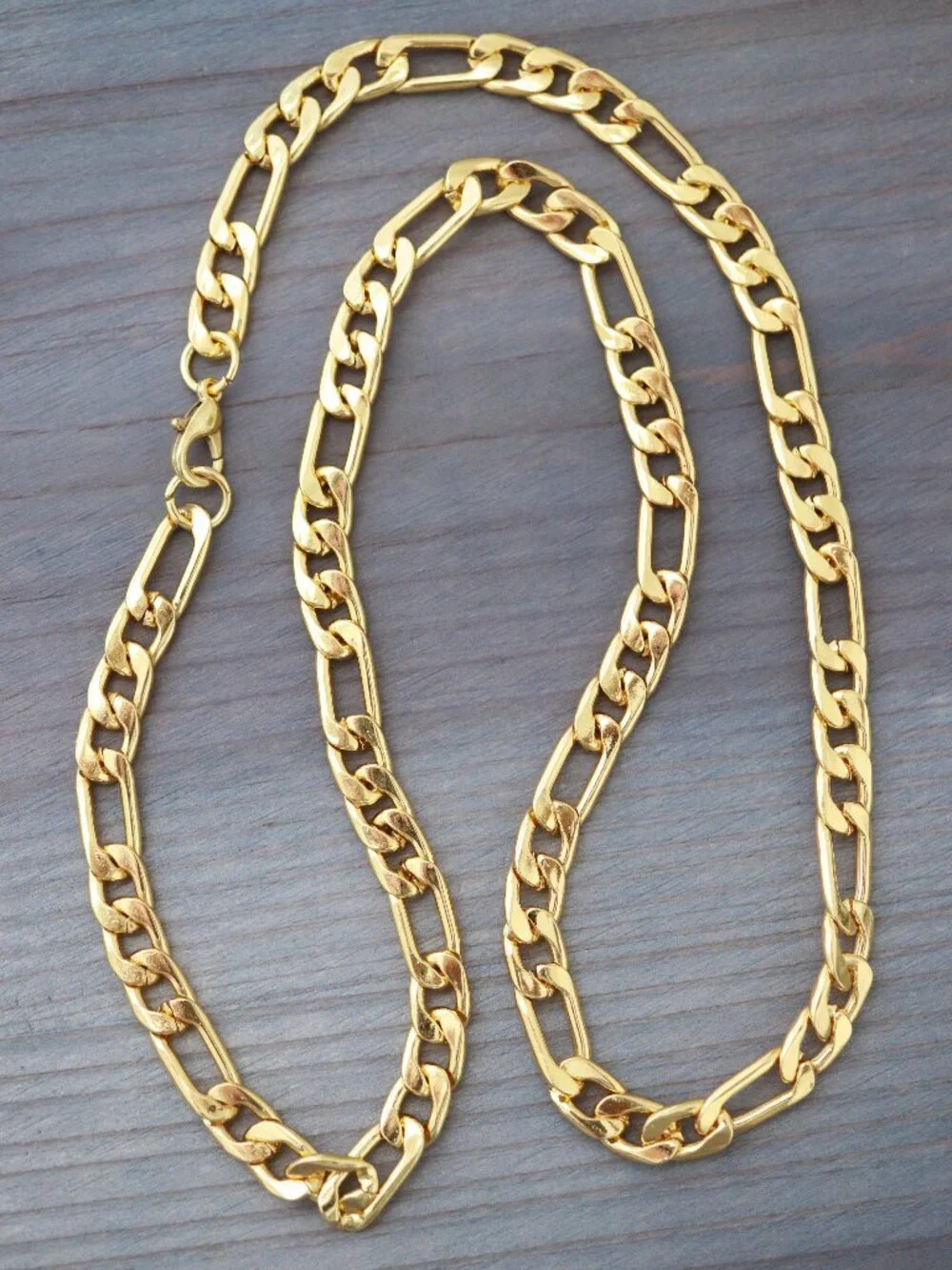 7.5mm Figaro Chain Necklace 18k Gold Plated Stainless Steel